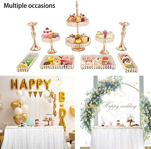 Tremenpow 9 Piece Gold Cake Stand Set for Display