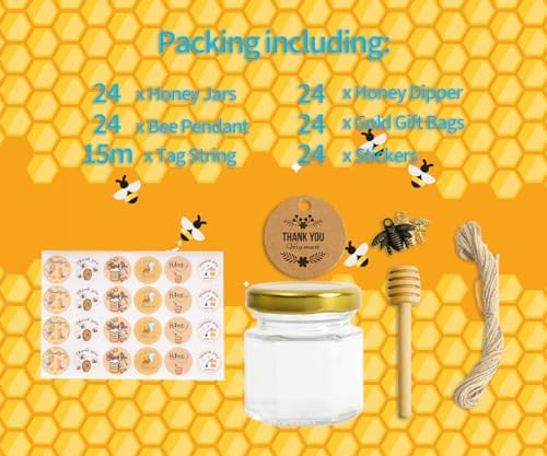 15oz 24 Pack Honey Jars with Gold Lid and Bee Charm