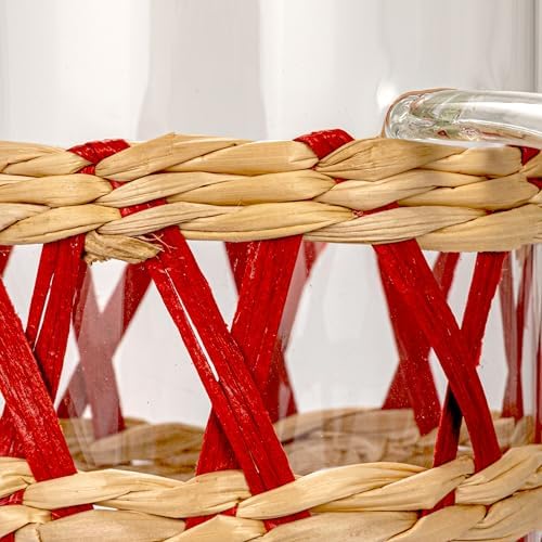 Creative Co Op Glass Pitcher with Woven Sleeve Red and Natural 1