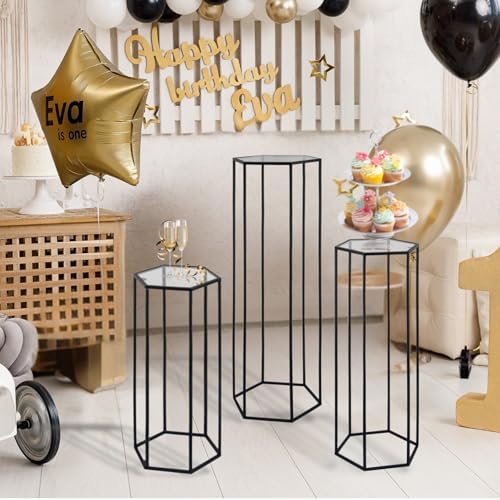 5PCS Hexagon Black Metal Cake Stand for Party Decorations