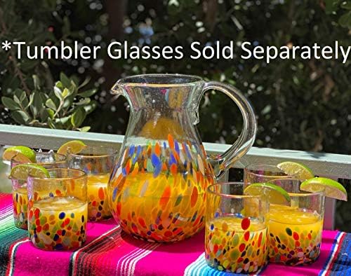 Mexican Hand Blown Glass Pitcher Confetti Carmen 84 oz