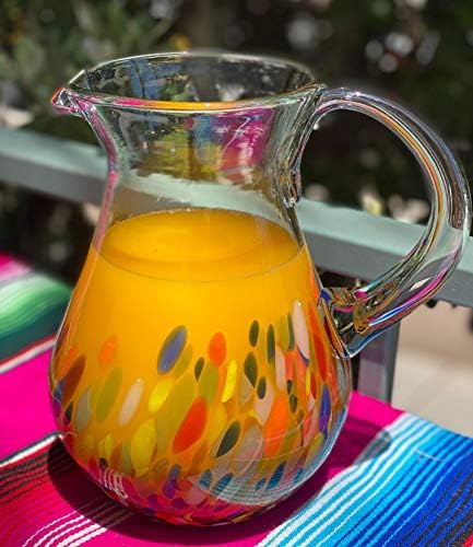Mexican Hand Blown Glass Pitcher Confetti Carmen 84 oz