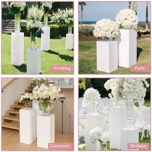 3PCS White Metal Square Pedestal Stands for Parties