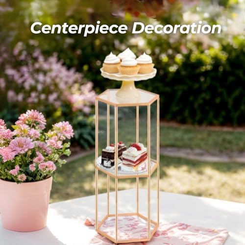 2PCS 2 Tier Hexagon Gold Cake Stand for Party
