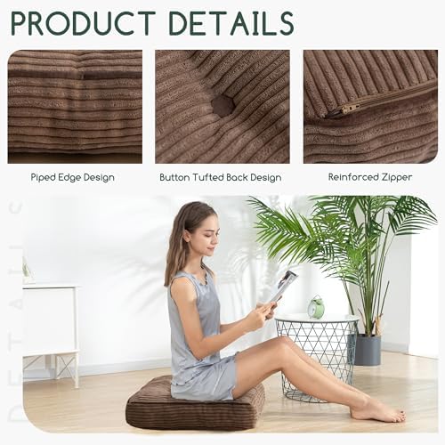 HIGOGOGO Tufted Corduroy Recliner Cushion 20x20x4