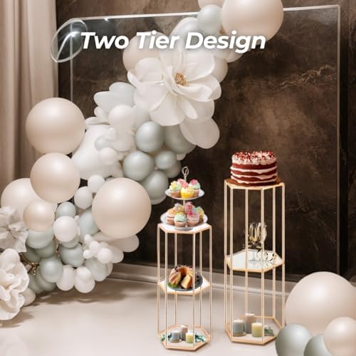 2PCS 2 Tier Hexagon Gold Cake Stand for Party