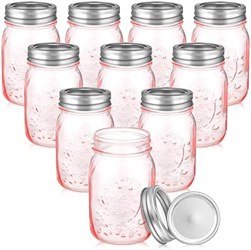 10 Pack Pink Mason Jars with Lids for Canning