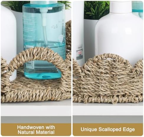 Natural Seagrass Scalloped Round Tray with Handles