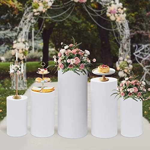 Set of 5 White Cylinder Cake Stands for Desserts