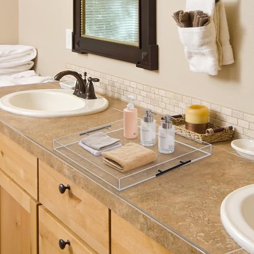 18x16 Inches Clear Acrylic Ottoman Tray with Metal Handle