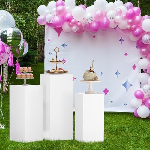 3Pcs White Metal Pedestal Stands for Parties Decorations