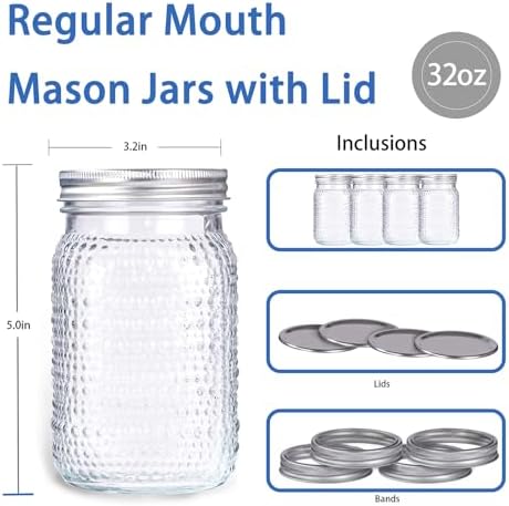 MirthMood 32 Oz Wide Mouth Mason Jars 2 Pack