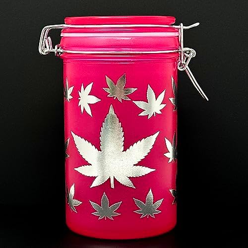 6 Inch Glass Jar with Clamping Lid - Pink and Silver Leaves