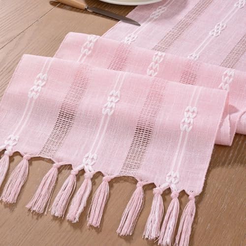 Rustic Macrame Woven Coffee Table Runner Pink