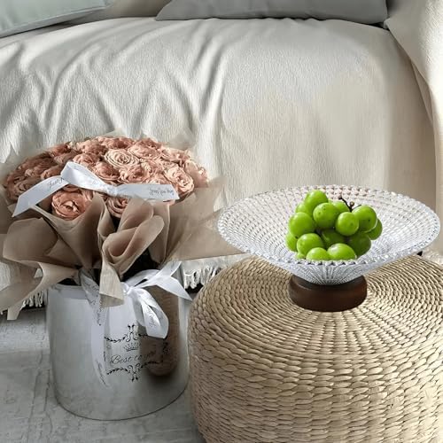 FAMUKEN Glass Fruit Bowl with Wood Pedestal