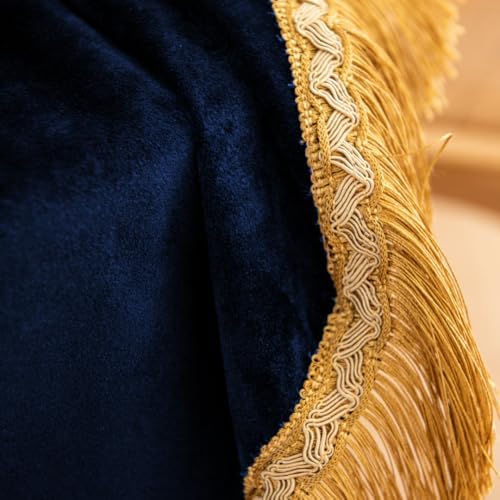 F-CHU Luxury Velvet Tablecloth with Gold Tassels 60x70-Inch
