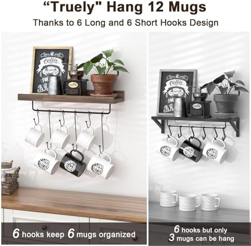 Filano Coffee Mug Holder 2 Pack with 12 Hooks and Basket