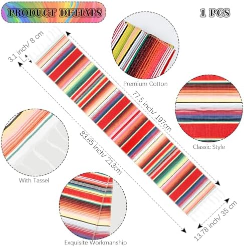 Mexican Rainbow Table Runner 14x84 Inch Fiesta Decor