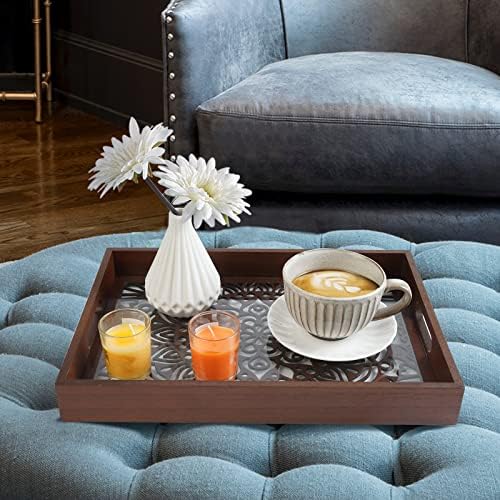 Wooden Serving Tray with Handles 15x10 Inch Multipurpose Decorative Display