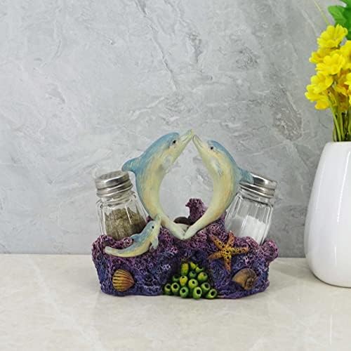 Dolphin Salt Pepper Shakers Set - Ceramic With Wire Holder