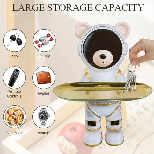 Dosker Astronaut Bear Key Holder Candy Dish White Resin Statue