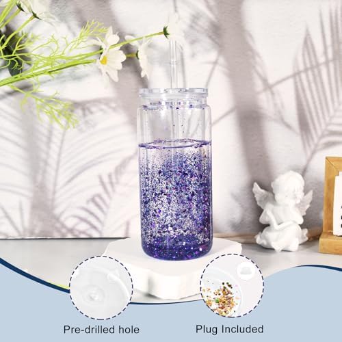 4 Pack Acrylic Snow Globe Tumblers with Clear Lid and Straw