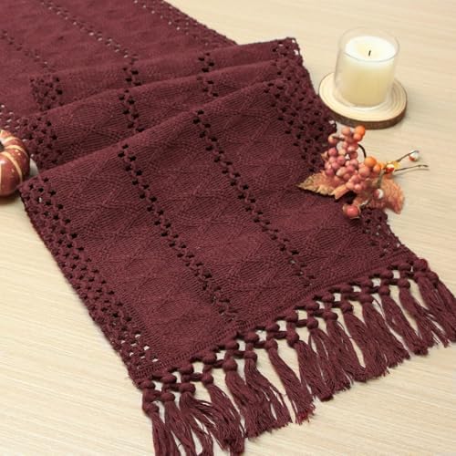 FEXIA Boho Red Table Runner 72 Inches with Tassels