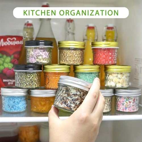 EkkoVla 4 oz Glass Jars with Silver Lids and Bands 40 Pack