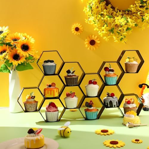 12pcs Honeycomb Cupcake Stand with Adhesive Dots Black