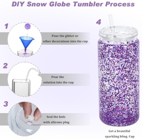 20 oz Clear Snow Globe Tumbler 8 Pack DIY Set