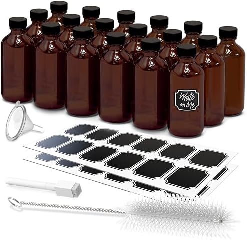 Nevlers 8 Oz Amber Glass Bottles 18 Pack with Lids