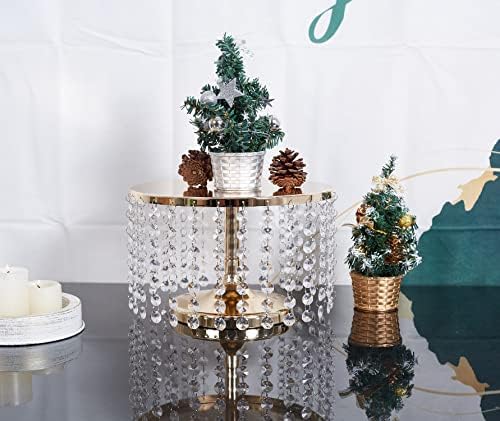 Luxury Gold Crystal Cake Display Plate 10 Inch Round Stand