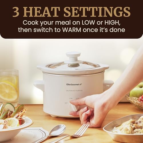 Elite Gourmet MST-250XW Electric Slow Cooker with Ceramic Pot and Glass Lid
