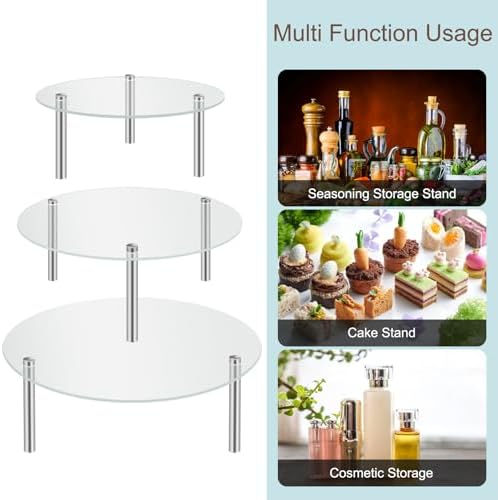 3 Pack Acrylic Cake Stand Set with Stainless Steel Legs