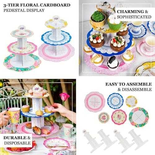Efavormart 2 Pack 14 Inch 3 Tier Floral Cupcake Stand