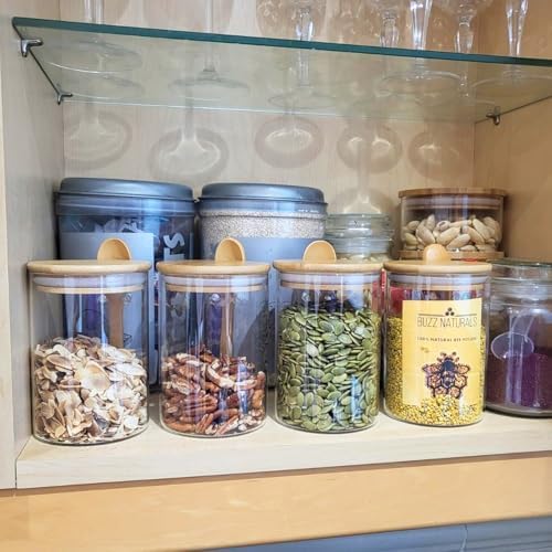 Set of 4 Airtight Glass Jars with Bamboo Lids and Spoons