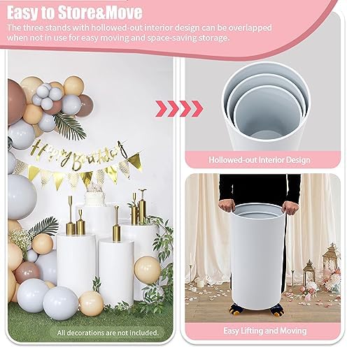 3pcs White Round Cylinder Dessert Table Stand Set