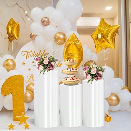 3pcs White Cylinder Pedestal Stand for Parties