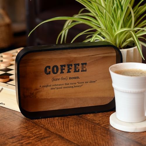 Morning Coffee Tray with Saying Black and Natural Design 95 Inches