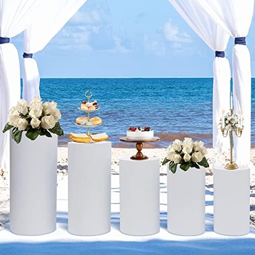 Set of 5 White Cylinder Cake Stands for Desserts