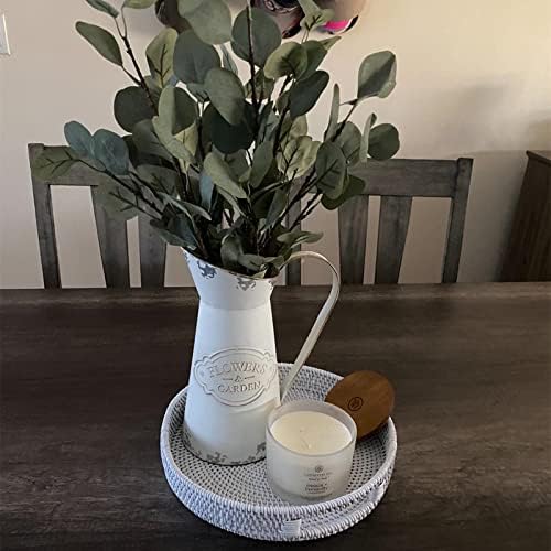 138 Inch Round Rattan Serving Tray with Handles