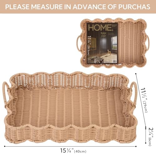 GRANNY SAYS Scalloped Wicker Serving Tray 15x11x2 Inches