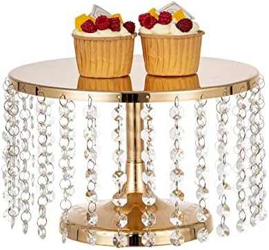 Luxury Gold Crystal Cake Display Plate 10 Inch Round Stand