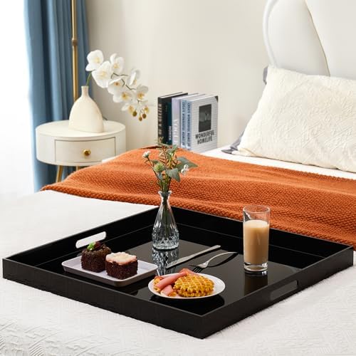 22x22 Inches Oversized Black Acrylic Serving Tray with Handles
