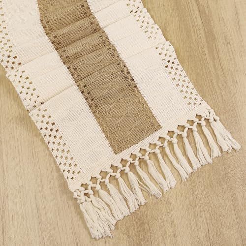 Boho Macram Table Runner - 48x12 Inch Beige