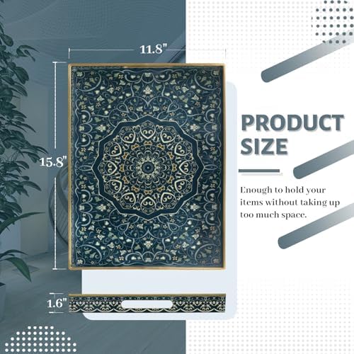 MAONAME Serving Tray with Handles Dark Blue Boho Decor