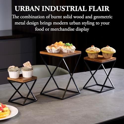 MyGift Rustic Burnt Wood Pizza Riser Stand Set