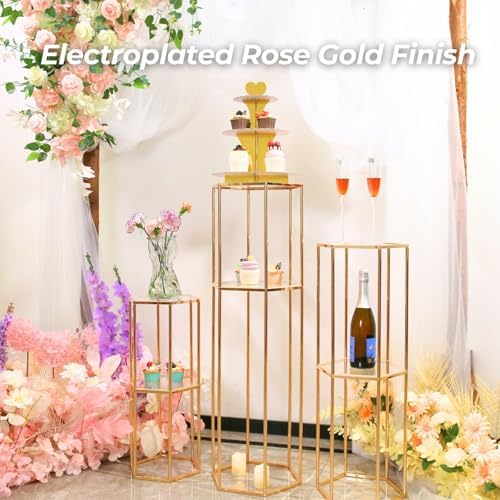2PCS 2 Tier Hexagon Gold Cake Stand for Party