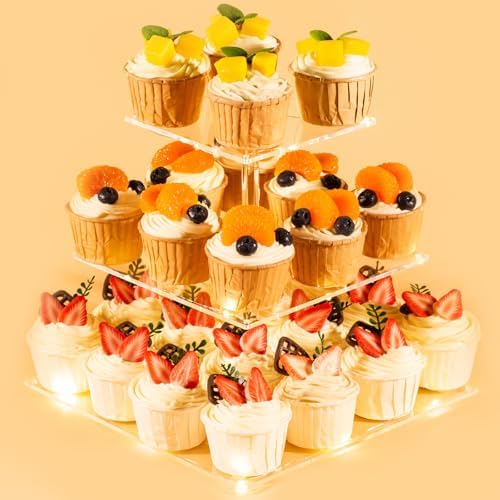 3 Tier Cupcake Stand with LED Yellow Light for 24 Cupcakes