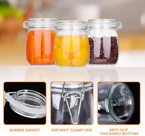 AuroTrends 25oz Glass Jars with Airtight Lids 6Pack